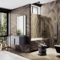 Шторка для ванны в профиле MaybahGlass 1400*500 Стекло 8 мм Бронза матовая Профиль:Узкий, Цвет Хром глянцевый  MGV-73-4у