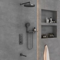 Душевой комплект термостатический встраиваемый, с поворотным изливом, трехрежимный  цвет вороненая сталь VSFW-433TI2RGM VINCEA