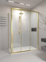 Душевой угол раздвижной 1600х900x2000 цвет профиля Золото брашинг стекло прозрачное PR3/R-SP-16090-01-G-C4 Premium Veconi